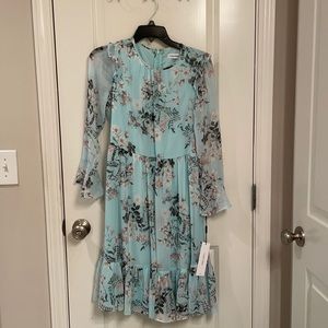 Calvin Klein Blue Floral Long Sleeve Dress